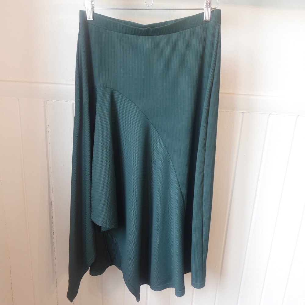 VTG Y2K Bob Mackie Skirt Small Emerald Green Rib Knit‎ Asymmetric Forest Fairy